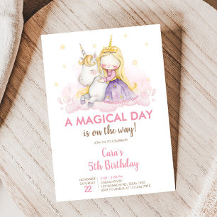 Invitation Une fête d'anniversaire licorne de jour magique 