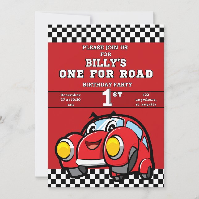 INVITATION UNE FÊTE D'ANNIVERSAIRE POUR LE ROUTE GARÇON ROUGE (Devant)