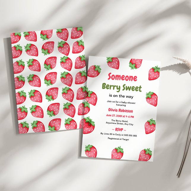 Invitation Une Fête de Bébé à la Fraise Très Sucrée (Someone Berry Sweet Strawberry Baby Shower Invitation )