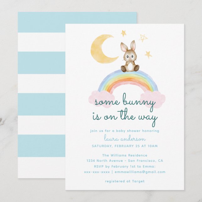 Invitation Une Fête de Bébé Genre Neutre avec un Lapin en Rou (Devant / Derrière)