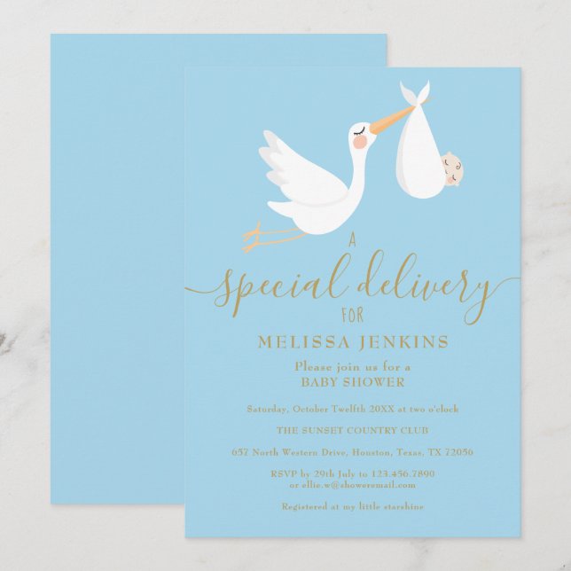 Invitation Une Fête de Bébé pour une Livraison Spéciale de Ci (Devant / Derrière)