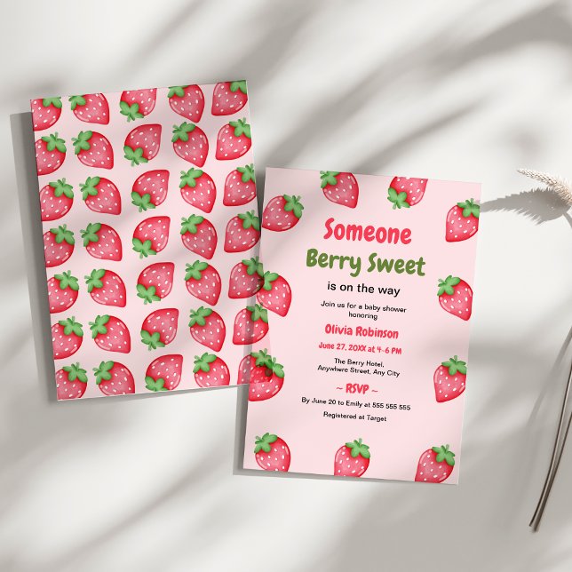 Invitation Une Fête de Bébé Rose Fraise Très Sucrée (Someone Berry Sweet Strawberry Baby Shower Invitation  )