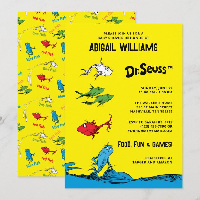 Invitation Une Fête de Bébé Un Poisson Deux Poissons - (Devant / Derrière)