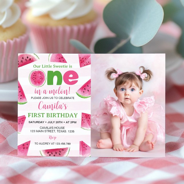 Invitation Une fête de premier anniversaire avec pastèque (Créateur téléchargé)