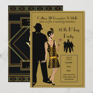 Invitation Une fête des années folles, Gangster Flapper Déco