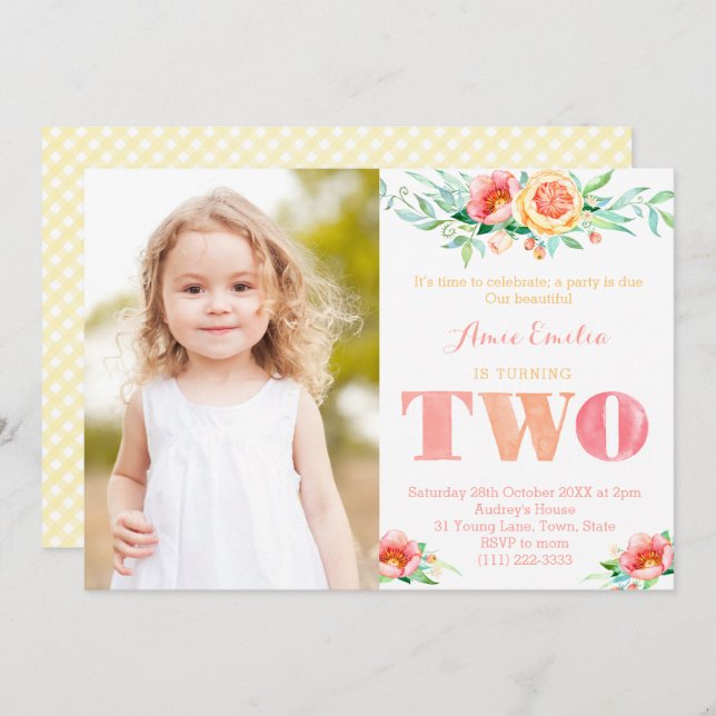 Invitation Une fête est prévue, deux ans, 2e anniversaire pou (Devant / Derrière)