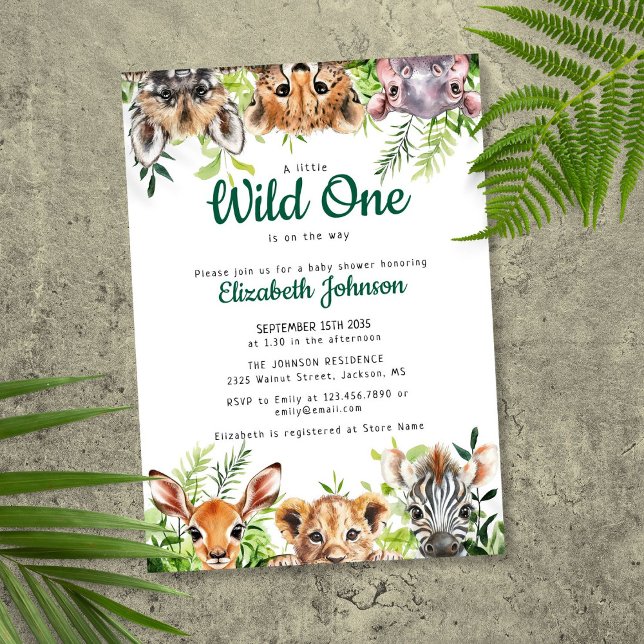 Invitation Une fête prénatale pour bébé sur le thème des anim (Wild One Safari Animals Baby Shower Invitation)