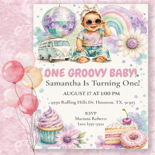Invitation Une fille bébé groovy boho fête d'anniversaire de