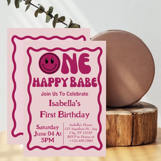 Invitation Une fille bébé heureuse 1er premier anniversaire  (Créateur téléchargé)