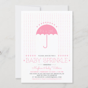 Invitation Une fille.   Coeurs mignons et parapluie Bébé saup