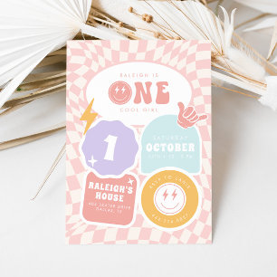 Invitation Une fille Cool   1er Anniversaire de Patinage Retr