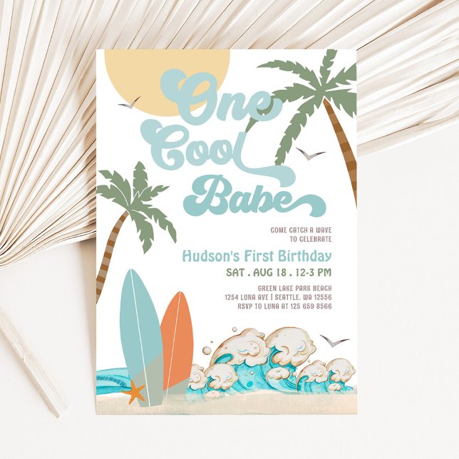 Invitation UNE Fille Cool Garçon de Surf Fête de 1er Annivers (Créateur téléchargé)