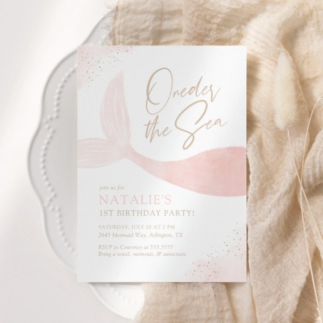 Invitation Une fille de sirène rose de mer fête d'anniversair (Créateur téléchargé)