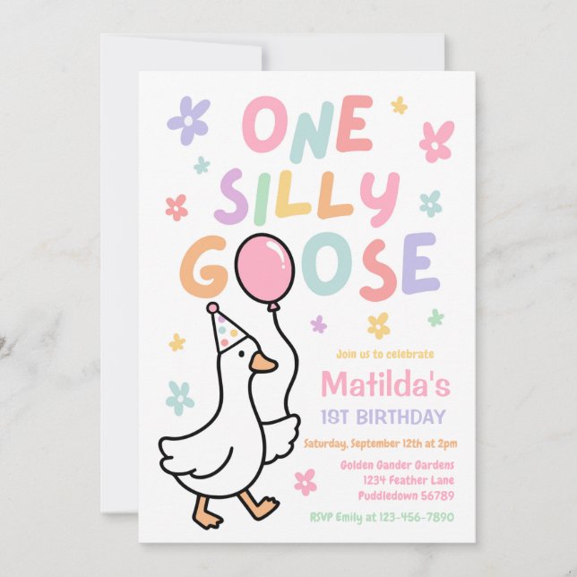 Invitation Une fille d'oie idiote pastel fête d'anniversaire  (Devant)