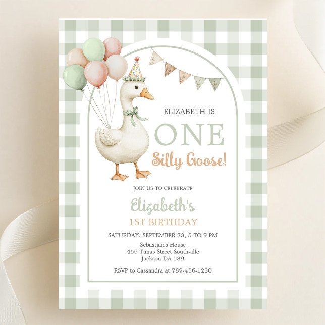 Invitation Une fille d'oie sotte 1er anniversaire (Créateur téléchargé)
