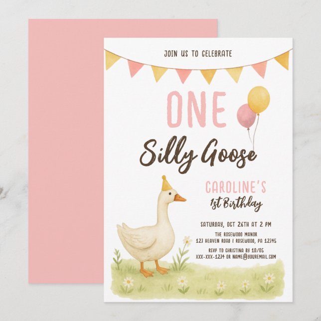 Invitation Une fille d'oie sotte premier anniversaire (Devant / Derrière)