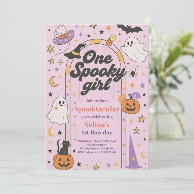 Invitation Une fille Éffrayante Halloween Fantôme 1er anniver (Debout devant)