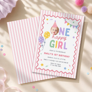 Invitation Une Fille Heureuse Anniversaire 1ère Rose Coloré