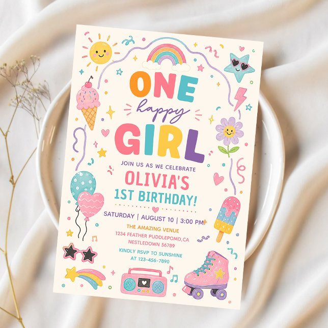 Invitation Une fille heureuse Anniversaire coloré (Créateur téléchargé)