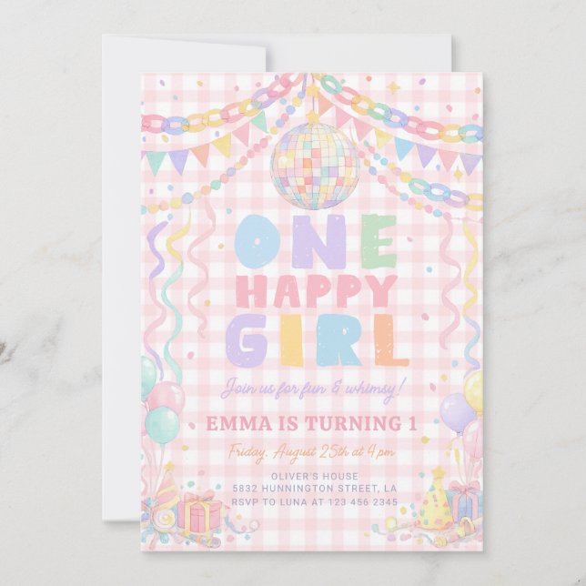 Invitation Une fille heureuse Anniversaire Disco Fantaisiste (Devant)