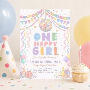 Invitation Une fille heureuse Anniversaire Disco Fantaisiste