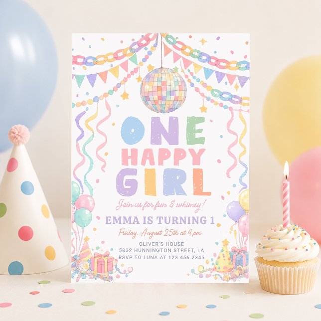 Invitation Une fille heureuse Anniversaire Disco Fantaisiste (Créateur téléchargé)