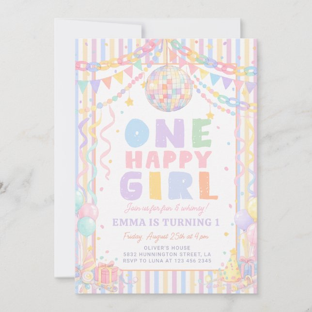 Invitation Une fille heureuse Anniversaire Disco Fantaisiste (Devant)