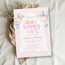 Une fille heureuse Ballons pastel Soleil 1er anniv