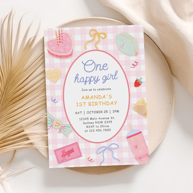 Invitation Une fille heureuse Fête d'anniversaire dessinée à  (Créateur téléchargé)