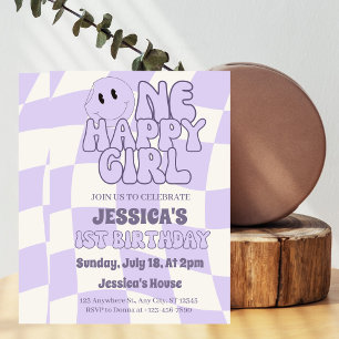 Invitation Une fille heureuse Rétro 1er anniversaire