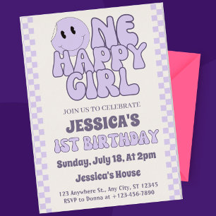 Invitation Une fille heureuse Rétro 1er anniversaire