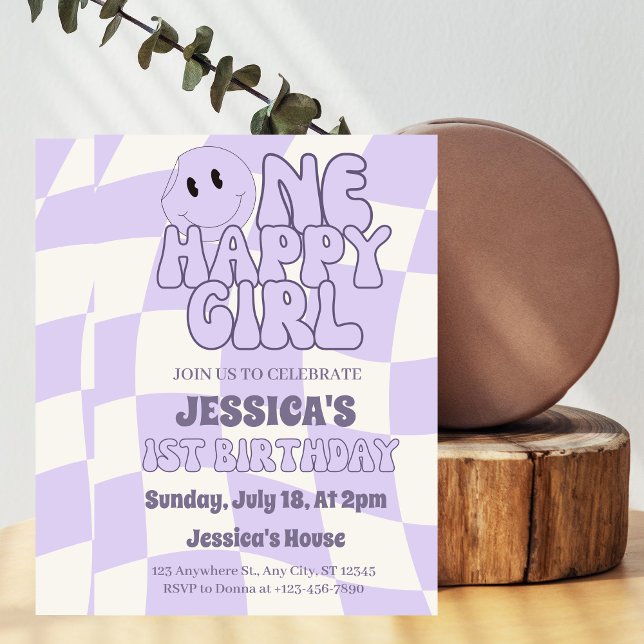 Invitation Une fille heureuse Rétro 1er anniversaire  (Créateur téléchargé)