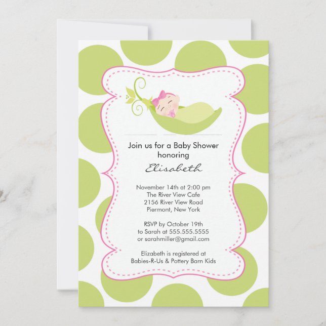 Invitation Une Fille Moderne Dans Le Baby shower De Pois (Devant)