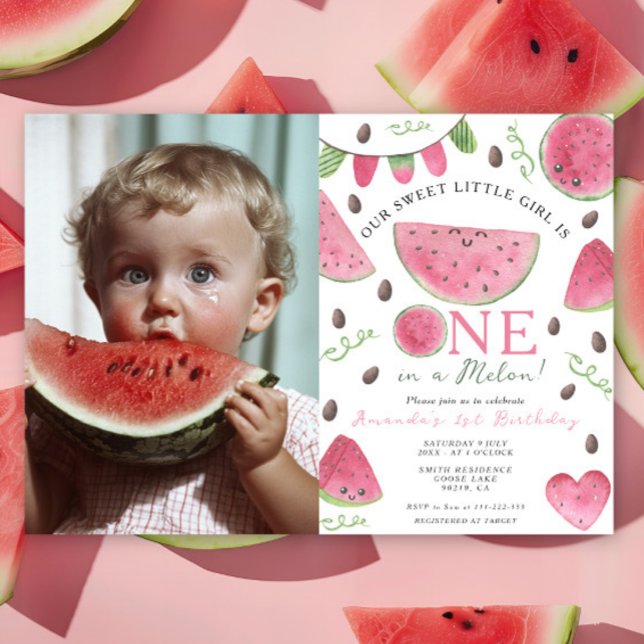 Invitation Une fille pastèque mignonne pour son 1er anniversa (Créateur téléchargé)