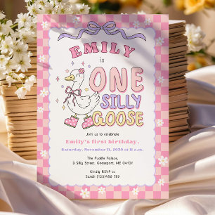 Invitation Une Fille Pink One Silly Goose - Rétro Fille Premi