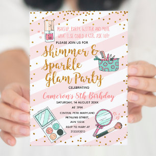 Invitation Une fille rose glam maquillage d'anniversaire invi