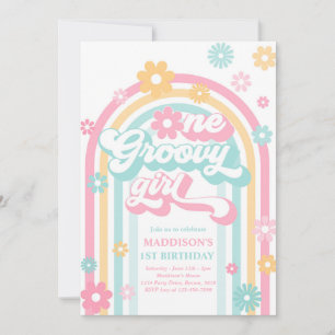 Invitation Une fille Super Boho Daisy Rainbow 1er anniversair