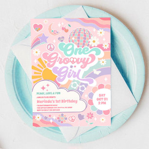 Invitation Une Fille Super Chouette Arc-en-ciel Disco 1er Ann