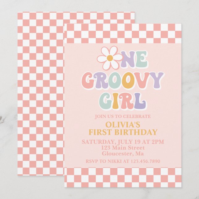 Invitation Une fille super fille rétro premier anniversaire (Devant / Derrière)