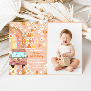 Invitation Une fille Super Retro Arc-en-ciel 1er anniversaire