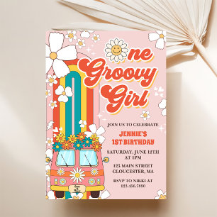 Invitation Une fille Super Retro Arc-en-ciel 1er anniversaire