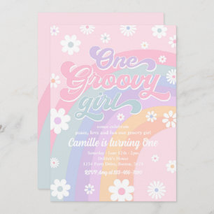 Invitation Une fille Super Retro Daisy Rose Rainbow Anniversa
