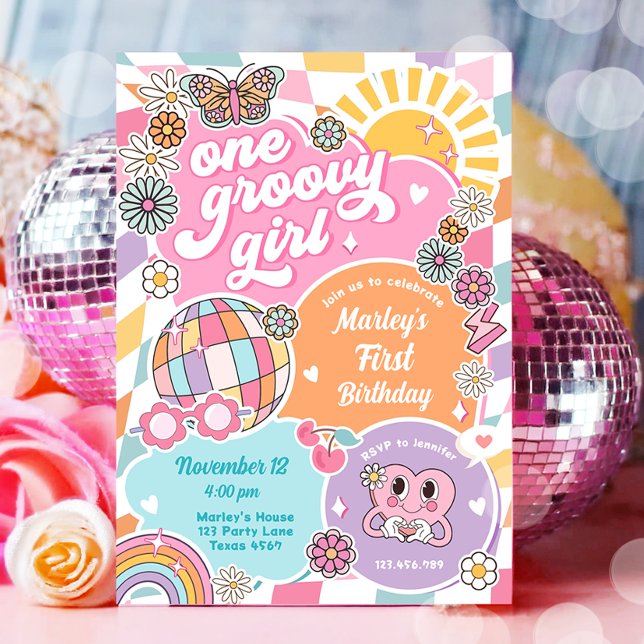 Invitation Une fille Super Retro Preppy Varsity Anniversaire (Créateur téléchargé)