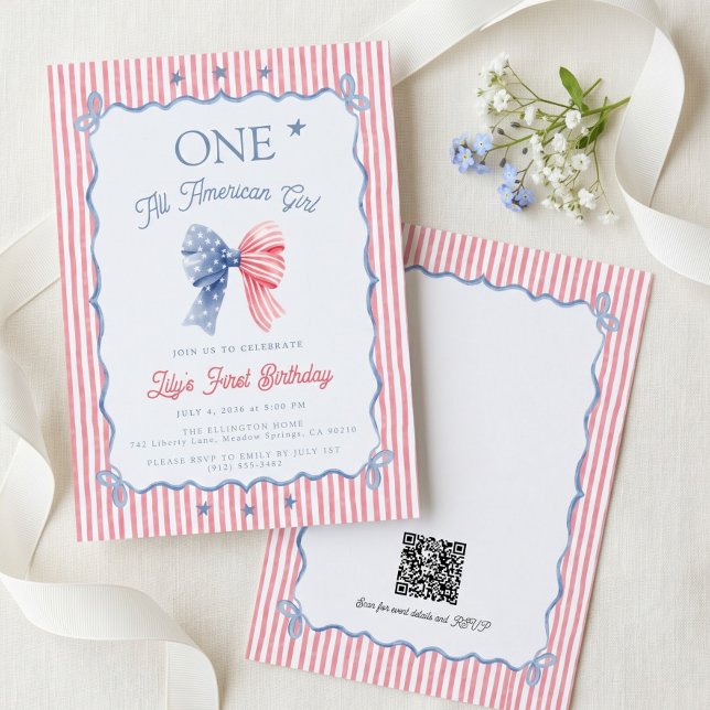 Invitation Une fille tout à fait américaine Code QR 1er anniv (Créateur téléchargé)