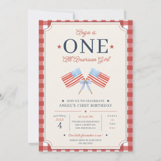 Invitation UNE Fille Tout Américain Premier Anniversaire Amer
