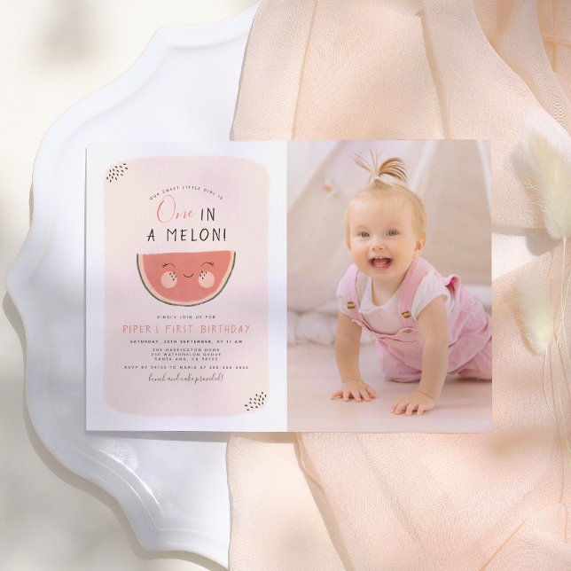 Invitation Une Fille Un Melon Photo Première Fête d'Anniversa (Créateur téléchargé)