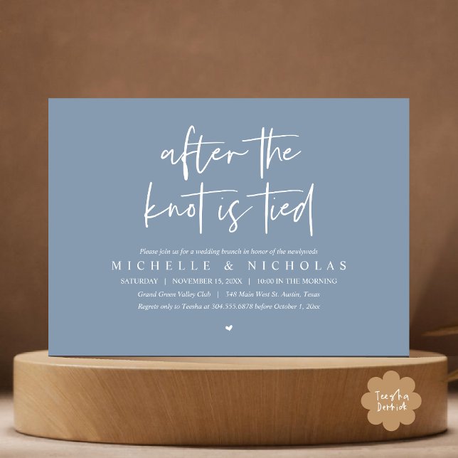 Invitation Une fois le noeud noué, Moderne Post Mariage Brunc (After the knot is tied, Modern Casual Post Wedding Brunch Party Dinner Invites Card PDF Dusty Blue)