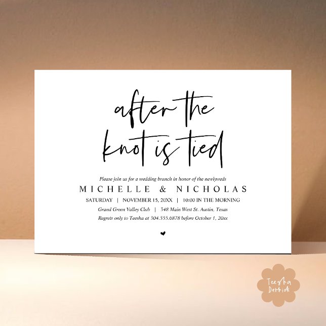 Invitation Une fois le noeud noué, Moderne Post Mariage Brunc (After the knot is tied, Modern Casual Post Wedding Brunch Party Dinner Invites Card PDF Black White)