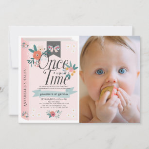 Invitation Une fois Pink Floral Photo 1er anniversaire