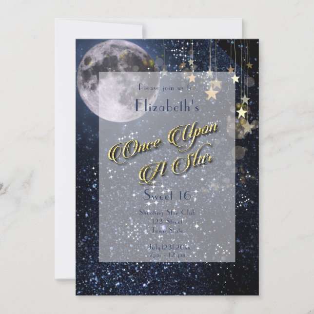 Invitation Une Fois Sur Un Star Sweet 16 Pleine lune Or (Devant)